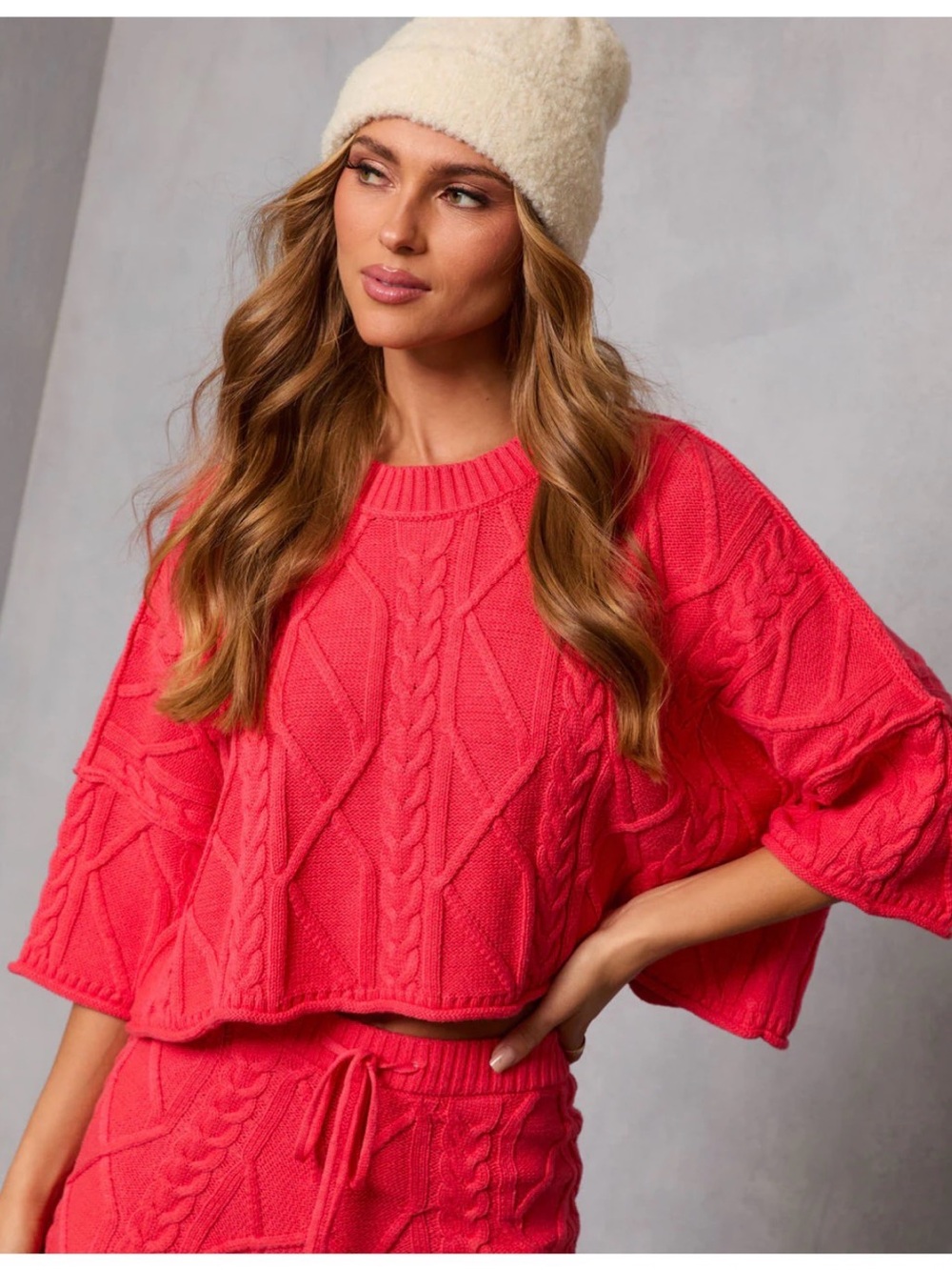 Vici Coral Short Sleeve Cable Knit Cropped Sweater